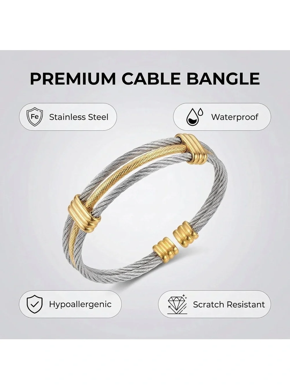 Gold and Silver Cable Cuff Bracelet - man Jewelry